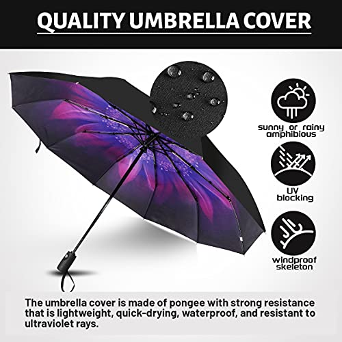 LLanxiry Umbrella Windproof Travel Umbrellas for Rain Black Folding Umbrellas 10 RIBS Automatic Strong Portable Wind Resistant Backpack Umbrella for Men and Women (Orchid)