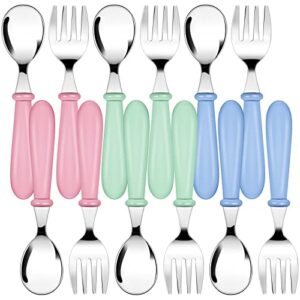 12 pieces kids fork and spoon silverware set stainless steel utensils flatware round handle utensils kids silverware cutlery set for home, restaurant and kitchen