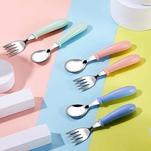 12 Pieces Kids Fork and Spoon Silverware Set Stainless Steel Utensils Flatware Round Handle Utensils Kids Silverware Cutlery Set for Home, Restaurant and Kitchen