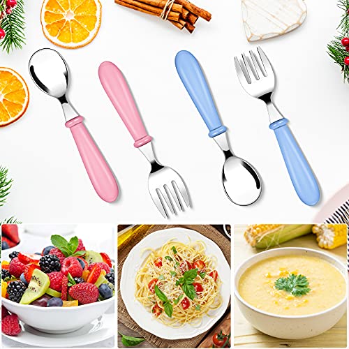 12 Pieces Kids Fork and Spoon Silverware Set Stainless Steel Utensils Flatware Round Handle Utensils Kids Silverware Cutlery Set for Home, Restaurant and Kitchen