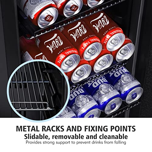 Tylza Beverage Refrigerator 15 Inch Wide, Mini Fridge Stainless Steel Under Counter Beverage Cooler, 130 Cans Beer Fridge with Built-in and Freestanding Beverage Fridge TYBC100SD