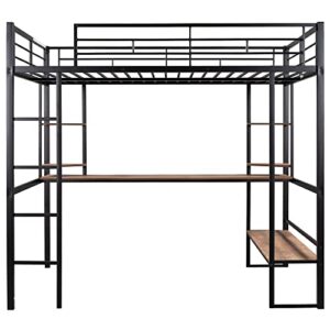 SOFTSEA Full Metal Loft Bed with Desk and Bookcase,Kid’s Industrial Style Loft Bed Full Size for Dorm Bedroom(Full,Black)