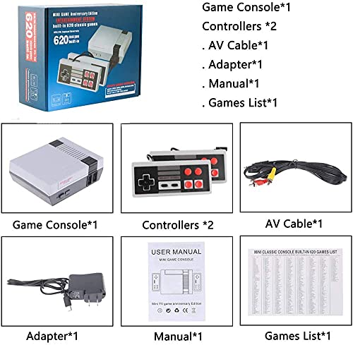 Classic Game Consoles,Retro Game Console with 620 Built in Games with 2 NES Classic Controllers, Connected to The TV Mini NES Classic Edition,The Best Gift for Kids and Adults