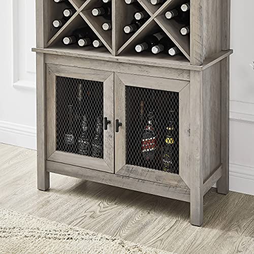 Home Source Bar Cabinet Bookshelf with Wire Mesh Doors in Stone Grey