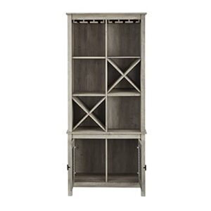 Home Source Bar Cabinet Bookshelf with Wire Mesh Doors in Stone Grey