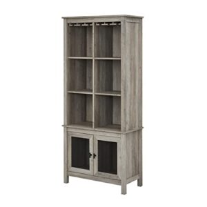 Home Source Bar Cabinet Bookshelf with Wire Mesh Doors in Stone Grey