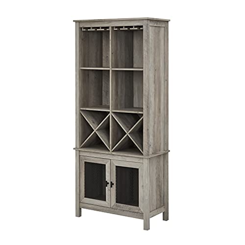 Home Source Bar Cabinet Bookshelf with Wire Mesh Doors in Stone Grey