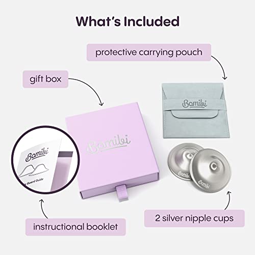 Bamibi Silver Nipple Shields for Nursing Newborn - The Original Silver Nursing Cups - 999 Silver Nipple Covers Breastfeeding - Nickel Free - Soothe and Protect Your Nursing Nipples