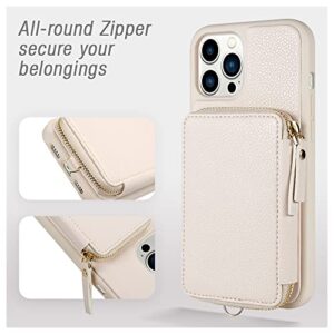 ZVE iPhone 13 ProMax Wallet Case with Wrist Strap, Zipper Phone Case with RFID Blocking Card Holder Leather Case Cover Women iPhone Accessories for iPhone 13 Pro Max 6.7"- Beige