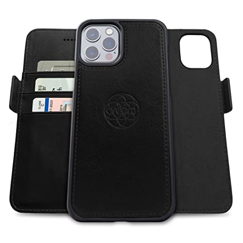 Dreem Fibonacci 2-in-1 Wallet Case for Apple iPhone 13 Pro - Luxury Vegan Leather, Magnetic Detachable Shockproof Phone Case, RFID Card Protection, Magsafe Compatible - Black