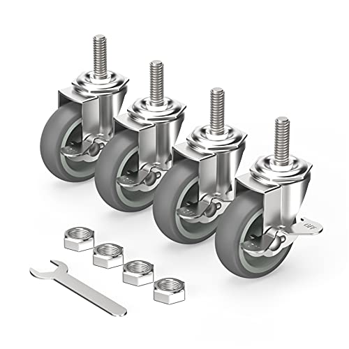 HOLKIE Caster Wheels 3 inch Locking Stem Casters -16 x 1-1/2" (Stem Diameter 3/8", Stem Length 1-1/2") Threaded Swivel Casters Set of 4 Heavy Duty Castors Gray