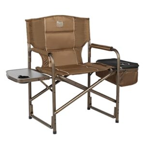 timber ridge lightweight camping, portable laurel director's side table, cooler bag & mesh pocket compact outdoor folding lawn chair, supports 300lbs, earth brown