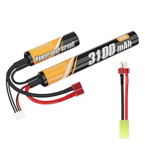 crazepony airsoft battery 11.1v nunchuck - 3100mah mini rechargeable tactical aeg m4 ak47 small lithium ion batteries with deans to tamiya for airsoft rifle