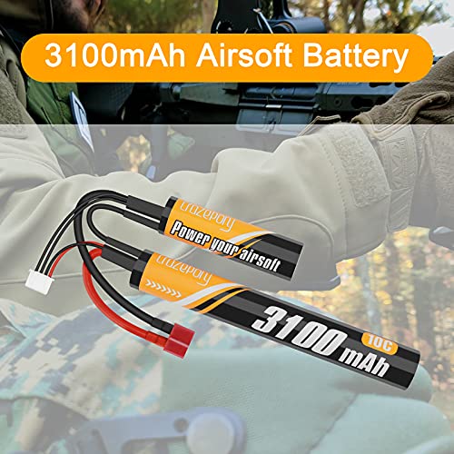 Crazepony Airsoft Battery 11.1v Nunchuck - 3100mAh Mini Rechargeable Tactical Aeg M4 Ak47 Small Lithium Ion Batteries with Deans to Tamiya for Airsoft Rifle