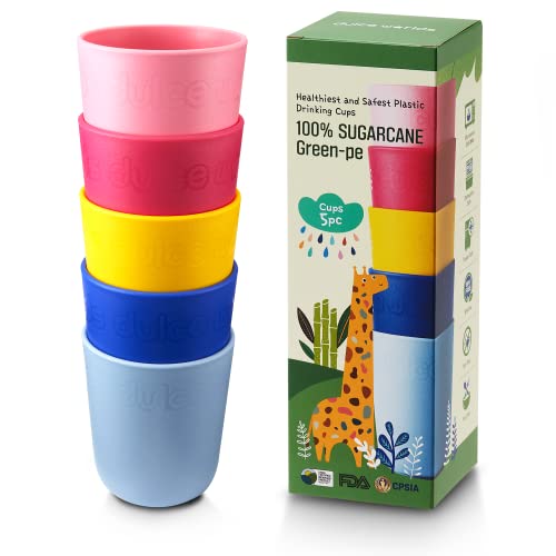 Dulce Worlds SUGARCANE Kids Cup 10 oz - 5 Pack, BPA Free - USDA Certified Toddler Cup - Dishwasher Safe, Reusable, Unbreakable - Multi