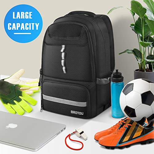 BROTOU Soccer Bag, Basketball Backpack with Ball Compartment, Soccer Backpack for Basketball/Volleyball/Football, Large Capacity Sports Equipment Bags for Men/Women