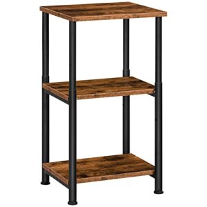 hoobro side table, height-adjustable nightstand with storage shelves, 3-tier tall industrial end table, coffee table, for living room, bedroom, study, solid structure, rustic brown bf65bz01