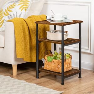 HOOBRO Side Table, Height-Adjustable Nightstand with Storage Shelves, 3-Tier Tall Industrial End Table, Coffee Table, for Living Room, Bedroom, Study, Solid Structure, Rustic Brown BF65BZ01