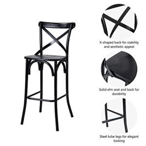 glitzhome 3 Pieces Black Steel Round Bar Table and Bar Stools with High Backest Set Dining Table and Chairs Set