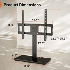 Perlegear Tabletop TV Stand, Universal TV Stand for 23–55 Inch LCD/LED/OLED TVs, Height-Adjustable with Tempered Glass Base & Cable Management, Holds up to 77 lbs, VESA 400x400mm, PGTVS02