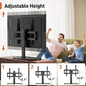 Perlegear Tabletop TV Stand, Universal TV Stand for 23–55 Inch LCD/LED/OLED TVs, Height-Adjustable with Tempered Glass Base & Cable Management, Holds up to 77 lbs, VESA 400x400mm, PGTVS02