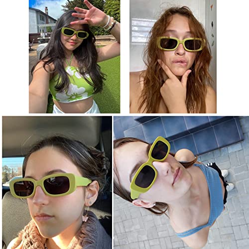 Tskestvy 4 Pieces Retro Sunglasses Vintage Sunglasses Small Square Rectangle 90s Glasses Trendy Y2K for Women Aesthetic Accessories (A)