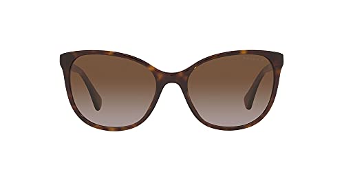 Ralph by Ralph Lauren Women's Ra5282u Universal Fit Cat Eye Sunglasses, Dark Havana/Gradient Brown Polarized, 55 mm