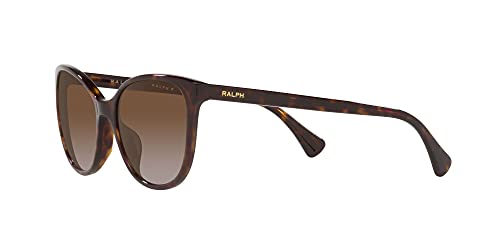 Ralph by Ralph Lauren Women's Ra5282u Universal Fit Cat Eye Sunglasses, Dark Havana/Gradient Brown Polarized, 55 mm