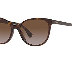 Ralph by Ralph Lauren Women's Ra5282u Universal Fit Cat Eye Sunglasses, Dark Havana/Gradient Brown Polarized, 55 mm