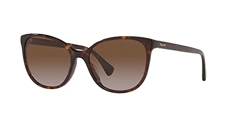 Ralph by Ralph Lauren Women's Ra5282u Universal Fit Cat Eye Sunglasses, Dark Havana/Gradient Brown Polarized, 55 mm