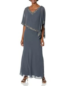 j kara women's plus size embellished overlay gown, grey multi, 18w