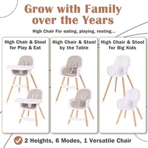 Baby High Chair, 3-in-1 Convertible Wooden High Chair with Adjustable Legs & Double Dishwasher Safe Tray, High Chairs for Babies and Toddlers, Made of Sleek Hardwood & Premium Leatherette