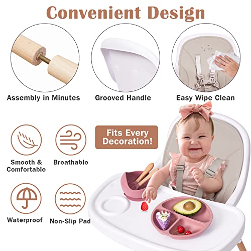 Baby High Chair, 3-in-1 Convertible Wooden High Chair with Adjustable Legs & Double Dishwasher Safe Tray, High Chairs for Babies and Toddlers, Made of Sleek Hardwood & Premium Leatherette