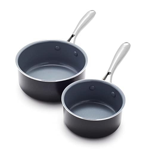 GreenPan Swift Healthy Ceramic Nonstick, 1QT and 2QT Saucepan Set, Stainless Steel Handle, PFAS-Free, Dishwasher Safe, Oven Safe, Black