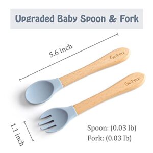 Ginbear Suction Bowls for Baby, Baby Led Weaning Spoon and Fork, Baby Dishes and Utensils Set for Toddlers, Silicone Baby Feeding Set 6-12 Months (Hazy Green)