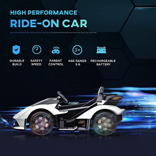 Aosom 12V Electric Ride-on Car, Licensed Lamborghini V12 Vision Gran Turismo Battery-Powered Ride-on Toy with Remote Control, Bluetooth, Music, LED Lights, for 3-6 Year Old Boys and Girls, White