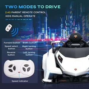 Aosom 12V Electric Ride-on Car, Licensed Lamborghini V12 Vision Gran Turismo Battery-Powered Ride-on Toy with Remote Control, Bluetooth, Music, LED Lights, for 3-6 Year Old Boys and Girls, White