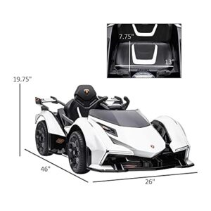 Aosom 12V Electric Ride-on Car, Licensed Lamborghini V12 Vision Gran Turismo Battery-Powered Ride-on Toy with Remote Control, Bluetooth, Music, LED Lights, for 3-6 Year Old Boys and Girls, White