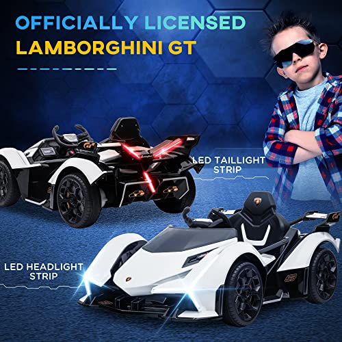 Aosom 12V Electric Ride-on Car, Licensed Lamborghini V12 Vision Gran Turismo Battery-Powered Ride-on Toy with Remote Control, Bluetooth, Music, LED Lights, for 3-6 Year Old Boys and Girls, White