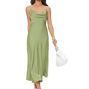 Floerns Women's Spaghetti Strap Cowl Neck Long Slip Satin Silk Midi Dress Green S