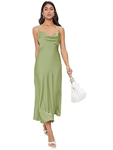 Floerns Women's Spaghetti Strap Cowl Neck Long Slip Satin Silk Midi Dress Green S