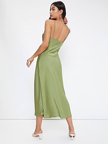 Floerns Women's Spaghetti Strap Cowl Neck Long Slip Satin Silk Midi Dress Green S