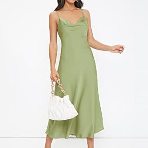 Floerns Women's Spaghetti Strap Cowl Neck Long Slip Satin Silk Midi Dress Green S