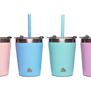 ELEFANT Kids & Toddler Cups (SET of 2), Stackable Stainless Steel Insulated Tumblers with BPA FREE Leak Proof Lids and Reusable Silicone Straws, Elegant, Powder Coated (PINK + PURPLE)