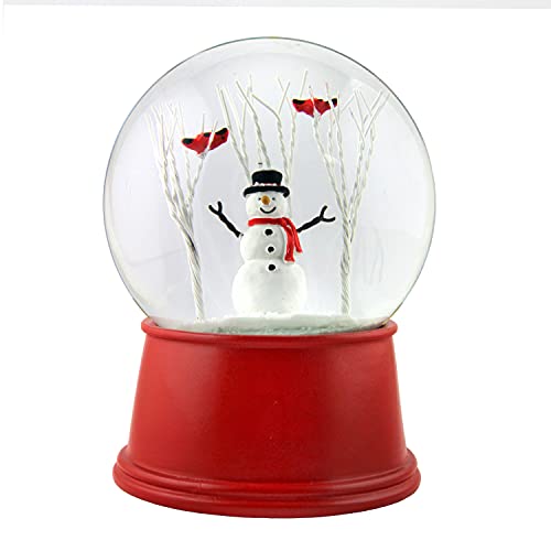 The San Francisco Music Box Company Snowman with Cardinals on a Tree Musical Snow Globe