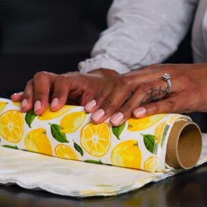 The Useless Brand Reusable Paper Towels Roll | Washable Cotton Flannel Towels w/Cardboard Roll | Fits on All Holders (Lemons, 12 Towels)