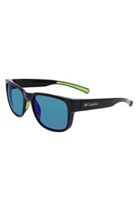columbia men's sunglasses penns creek - shiny black & green with polarized green mirror lens