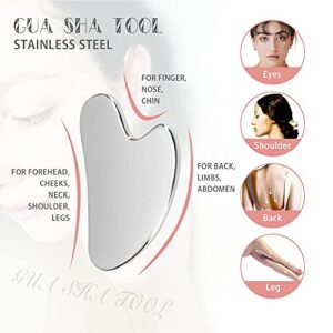 Stainless Steel Gua Sha Tool, Scraping Massager Perfect for Body Muscle Relaxing and Relieve Facial Fine Lines and Wrinkles with Travel Pouch, 3.35 x 2.16 x 0.14 Inch