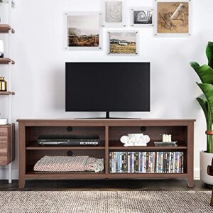 58'' Wood TV Stand TV Stand Fits 32-65 Inch Flat Screen TV Cabinet with 4-Shelf Storage Rolling Entertainment Center for Media Console Living Room Bedroom (Brown)