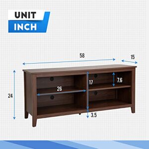 58'' Wood TV Stand TV Stand Fits 32-65 Inch Flat Screen TV Cabinet with 4-Shelf Storage Rolling Entertainment Center for Media Console Living Room Bedroom (Brown)